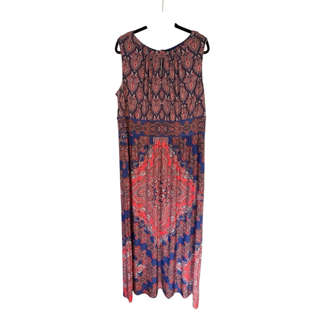 London Times Blue and Coral Sleeveless Maxi Sundress 2X